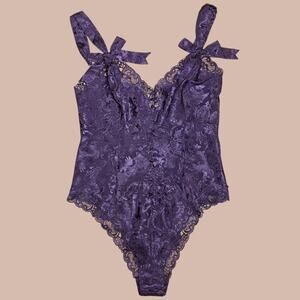 Victoria Secret Vintage Gold label rare 80's satin Teddy Lingerie bodysuit plum